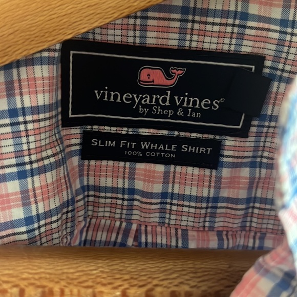 Vineyard Vines Slim Fit Whale Shirt Pink & Blue Checkered Button Down Shirt XL - Picture 4 of 5